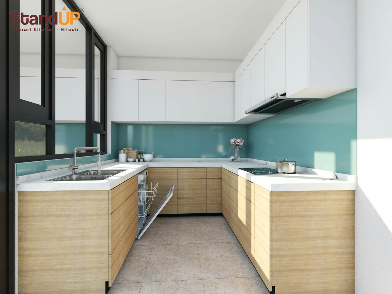 Tủ bếp Inox cánh Acrylic cho không gian bếp nhỏ