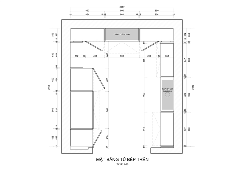 MẶT BẰNG TỦ BẾP TRÊN