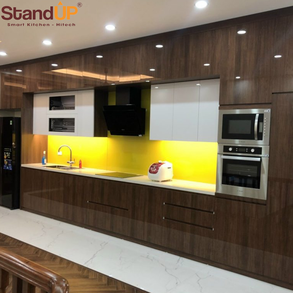 Mẫu tủ bếp hình chữ i chất liệu Laminate với khả năng chống xước cao – tủ bếp Inox cánh Laminate đẹp