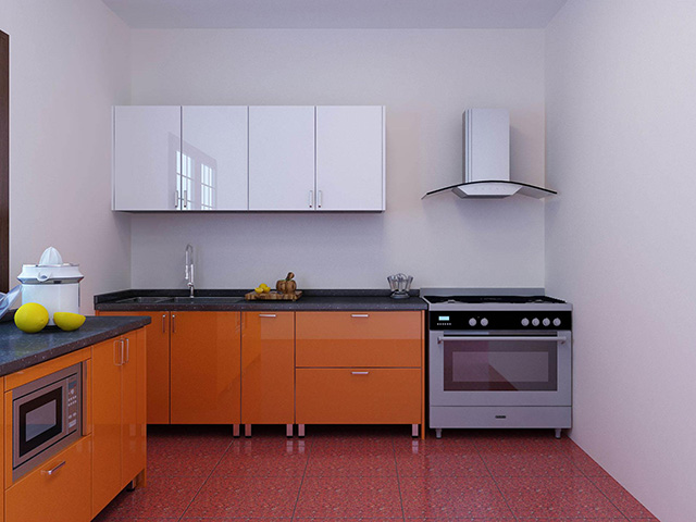 Tủ bếp inox cánh acrylic được kết hợp màu sắc ấn tượng mang đến không không gian bếp mới mẻ, tươi mới cho gia đình